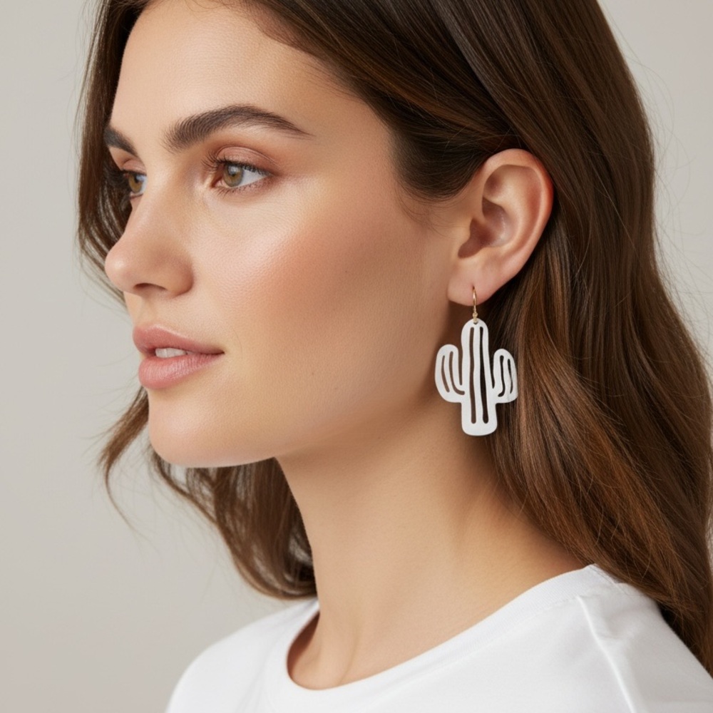 White Cactus Drop Earrings - Women Jewelry